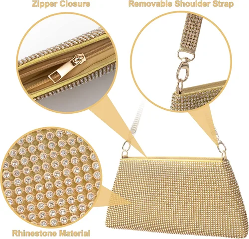 Miniatura 4 de Desy & Feeci Bolso de noche para mujer, bolso de mano completo con diamantes de imitación para mujer, dama, niña, novia, graduación, cóctel, fiesta
