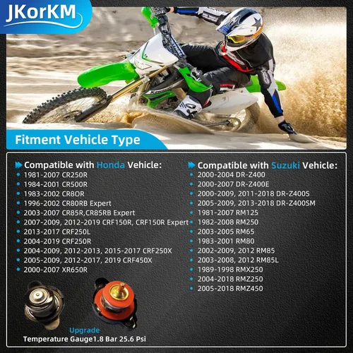 Miniatura 3 de Tapa de Radiador de Alta Presión con Medidor de Temperatura 1.8 Bar 25.6 Psi Compatible con Honda, Kawasaki, Suzuki, Husqvarna Dirt Bike, Yamaha