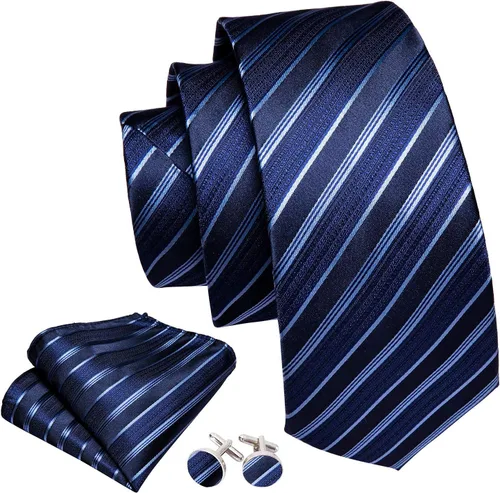 Miniatura 71 de Barry.Wang Juego de corbatas para hombre, corbata de seda a rayas, tejido a cuadros, gemelos formales, negocios, boda