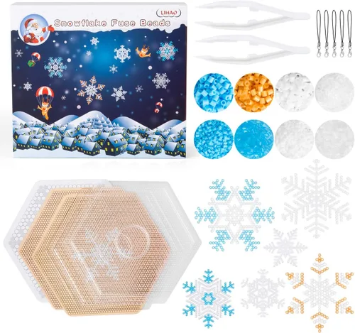 Kit de cuentas fusibles de copos de nieve, adorno de copo de nieve hecho para ti mismo, gran recuerdo de fiesta de Navidad