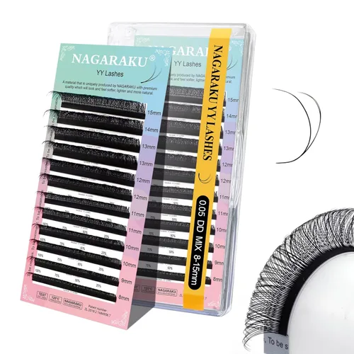 Miniatura 21 de Suministros de extensiones de pestañas NAGARAKU yy, pestañas falsas 0.05mm rizado D, bandeja mixta 8-12mm, prefabricadas 4D, abanico fácil, volumen