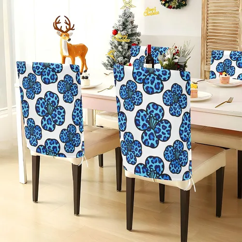 Miniatura 3 de Blue Flower Leopard Print Birthday Seat Cover for Classroom Chair Washable or Wedding Set of 2 Decoration Club Chair Cover protectores de sillas