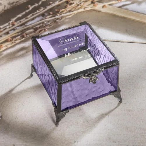 Miniatura 8 de Caja de cristal púrpura personalizada vitrina decorativa de almacenamiento, organizador de joyas, regalo de recuerdo para amigas, hijas, hermanas