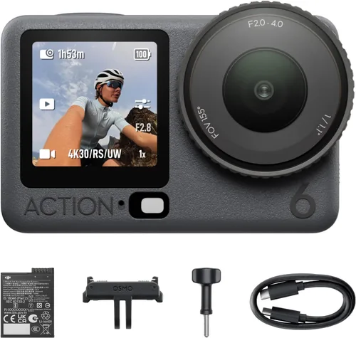 DJI Osmo Action 6 Combo estándar, cámara de acción impermeable de 8K con sensor cuadrado de 1/1.1", apertura variable de f/2.0–f/4.0, Rocksteady