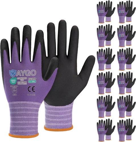 Miniatura 32 de KAYGO Guantes de Trabajo de Seguridad con Revestimiento de Nitrilo MicroFoam, 3 Pares KG18NB, Guante de Punto Sin Costuras de Nylon con Dedos Gris