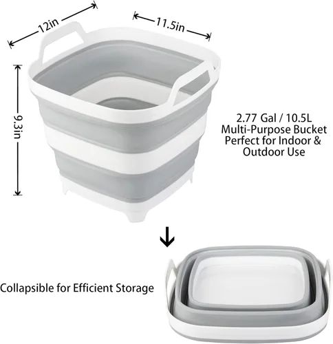 Miniatura 2 de Paquete de 2 cubos de hielo plegables con 2.77 galones / 10.5 litros cada uno, enfriador de bebidas plegable para vino, cerveza y champán, bañera