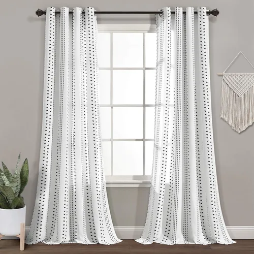 Lush Decor Hygge - Par de paneles de cortina para ventana con filtro de luz, 52 pulgadas de ancho x 95 pulgadas de largo, color blanco y negro,