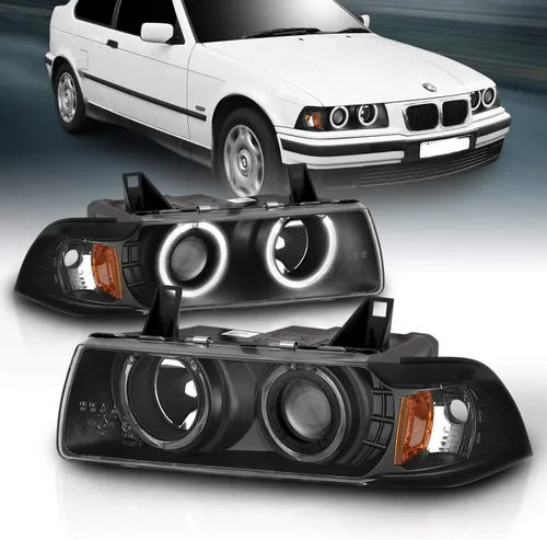 Miniatura 8 de AmeriLite Juego de faros delanteros de repuesto para BMW Serie 3 E36 Sedan 1992-1998 1 pieza LED Halo negro proyector de repuesto – lado