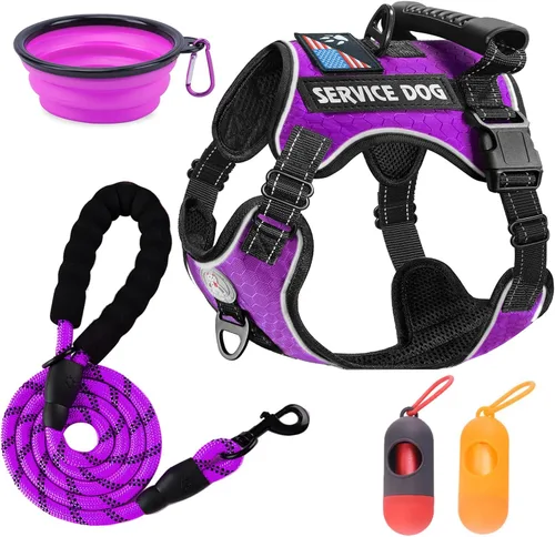 Cymiler Chaleco de servicio para perro, arnés y correa para perro, arnés ajustable Oxford reflectante con asa para entrenamiento al aire libre,