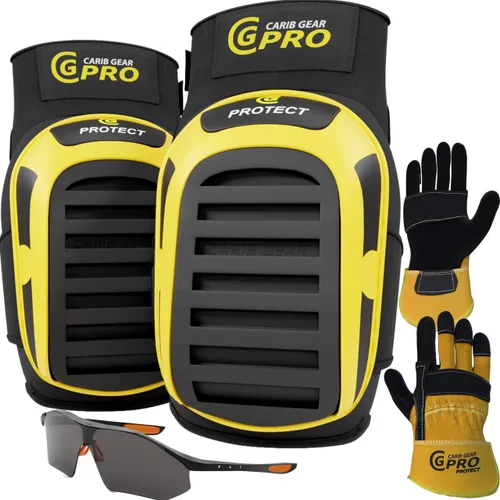 CARIB GEAR PRO USA Rodilleras de Trabajo para Hombres y Mujeres de Construcción de Doble Gel Resistente con Correas Antideslizantes para Pisos,