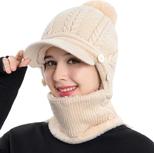 HUAMULAN Gorro de invierno de una pieza para mujer, pasamontañas de forro polar, pasamontañas, máscara facial, bufanda, orejeras, esquí, nieve,