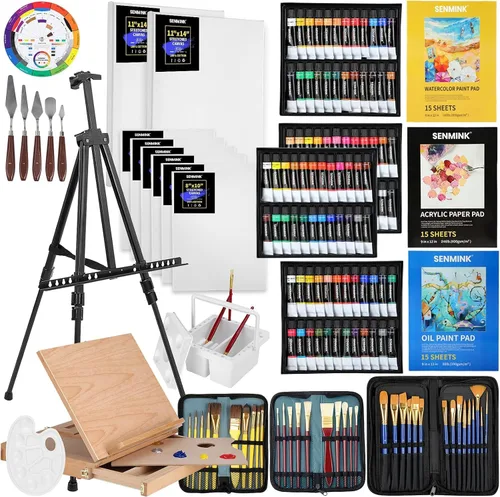 Juego de 149 piezas de pintura de artista de lujo con caballete de aluminio y madera de haya, 48 colores de pinturas acrílicas y al óleo, pinturas