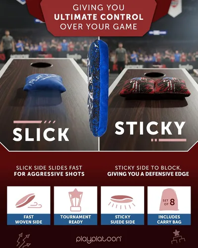 Miniatura 4 de Play Platoon Tournament Series Bolsas de Cornhole - Bolsas de Estilo Profesional de Doble Cara con Lado Resbaladizo y Pegajoso - Juego de 8