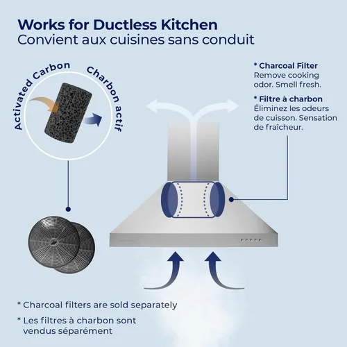 Miniatura 6 de Hauslane Campana extractora de montaje en pared de 30 pulgadas, chimenea de pared negra mate, convertible sin conductos de 6 pulgadas, succión
