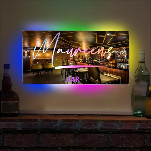 Miniatura 6 de Espejo de barra de nombre LED personalizado, letreros de neón iluminados para decoración de pared para bar en casa, día de San Valentín y regalos