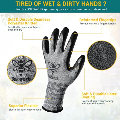 Miniatura 2 de DOFOWORK Gardening Gloves - 6 Pair Gardening Gloves for Women/Men, Breathable Natural Latex Garden Gloves with Grip