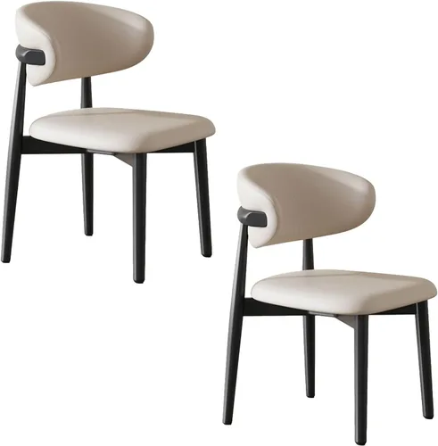Miniatura 10 de Juego de 2 sillas de comedor de cocina, sillas de comedor tapizadas, sillas laterales de comedor sin brazos de cuero con patas de madera maciza