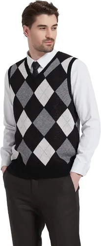 Miniatura 7 de Kallspin Suéter tipo chaleco con rombos para hombre, mezcla de lana, cuello en V, sin mangas
