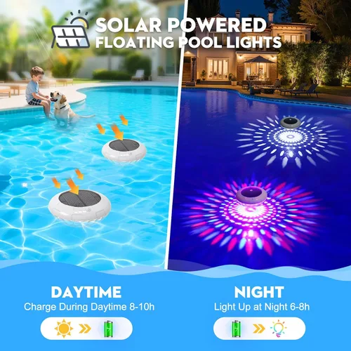 Miniatura 2 de Luces flotantes para piscina con control remoto, luces solares RGB de 6.5 pulgadas con 9 iluminación dinámica, IP68 impermeable, luz flotante solar