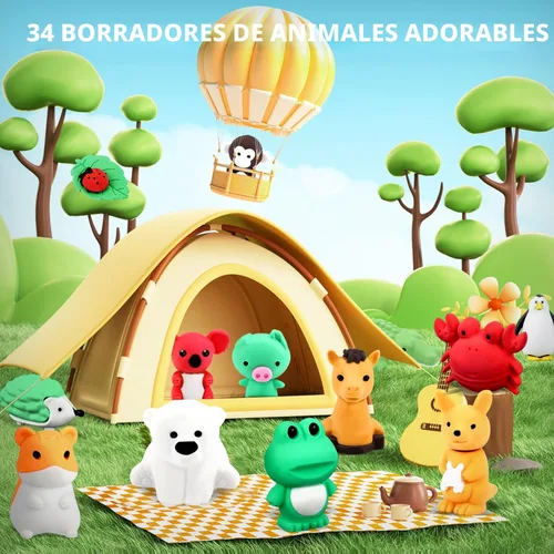 Miniatura 2 de URSKYTOUS 34 piezas Borradores de animales a granel lindos mascotas de escritorio para niños, rompecabezas de borradores, desmontables, geniales