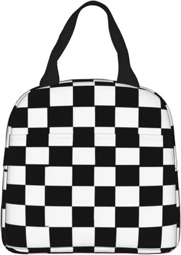 Miniatura 29 de Lonchera con diseño a cuadros azules aislada, bolsa térmica para almuerzo para adultos, niños, niñas, mujeres, oficina, trabajo, escuela, picnic