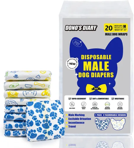 Miniatura 8 de Dono Pañales desechables para perros machos, 20 unidades, indicador de humedad a prueba de fugas, con tecnología de gel de secado rápido