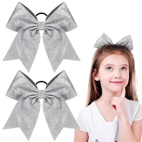 Miniatura 22 de 2 paquetes de lazos grandes para animadoras de 8 pulgadas con soporte para coleta, lazos grandes para el cabello para uniformes de sóftbol para Negro