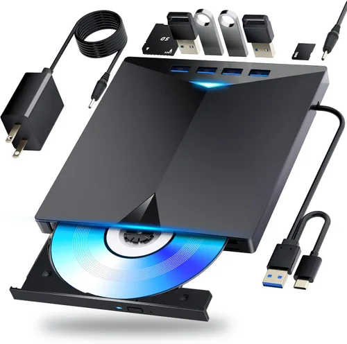 Dainty Unidad Blu-ray externa, compatible con BD/DVD/reproductor de CD/lectura/escritura USB 3.0 y Tipo-C Windows 7-11 y Mac PC compatible con