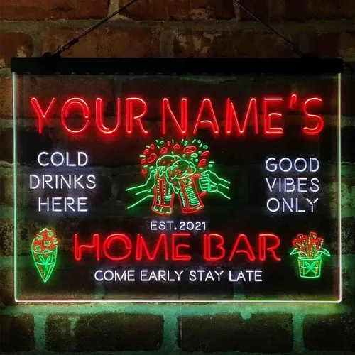 Miniatura 17 de Tazas de cerveza personalizadas, letrero de luz LED de neón tricolor, una decoración artística única grabada en 3D Nombre personalizado Fecha