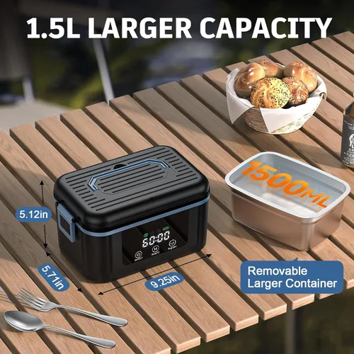 Miniatura 3 de Fiambrera eléctrica inalámbrica para adultos, hombres y mujeres, lonchera calentada con batería con contenedor de 1.5 L, lonchera autocalentable