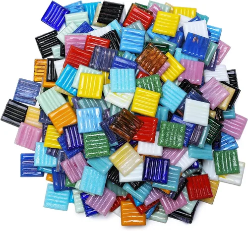 Miniatura 5 de Lanyani Azulejos de mosaico de vidrio metálico de 3/4 de pulgada, variedad de colores mezclados, cuadrados vítreos, piezas de mosaico para Vitreous