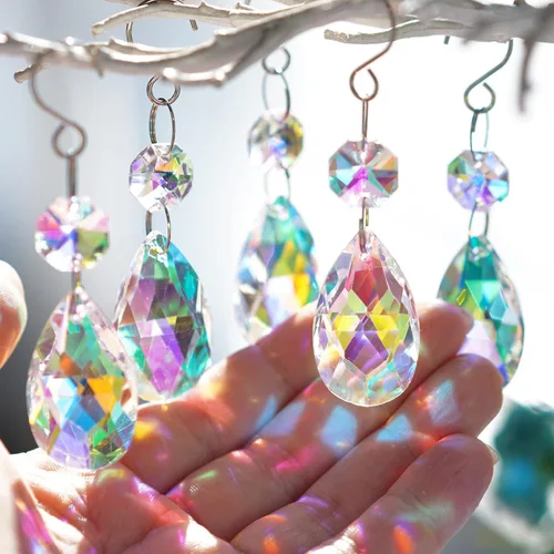 20 piezas de candelabros de cristal, atrapasoles de cristal de lágrima colorida de 1.496 pulgadas, piezas de cuentas, cristales colgantes para