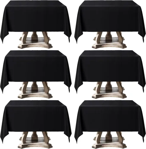 Miniatura 30 de Manteles rectangulares de 60 x 120 pulgadas, paquete de 2 manteles negros para 6 pies, lavables, decorativos, de lino y poliéster, para mesa