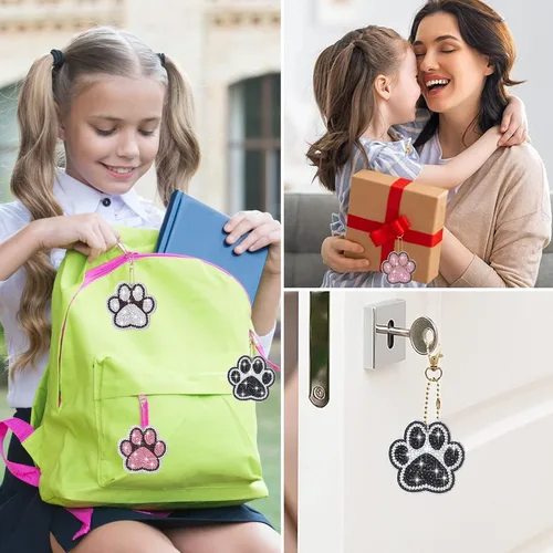 Miniatura 7 de YLOLUL 16 llaveros con forma de pata de perro con forma de pata de perro, kits de llaveros de arte de diamantes de doble cara para principiantes