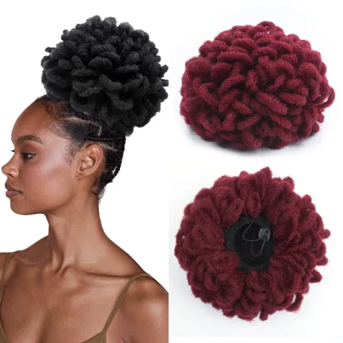 Miniatura 22 de Moños de Cola de Caballo con Cordón Negro Marrón Loc para Mujeres Negras Moño Rizado de Pétalo Loc Cola de Caballo de Rastas Trenzas Faux Locs Moño