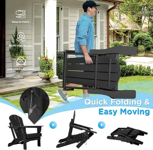 Miniatura 6 de nalone Silla plegable Adirondack con cojín con portavasos, silla de patio de plástico HDPE de gran tamaño resistente a la intemperie, utilizada