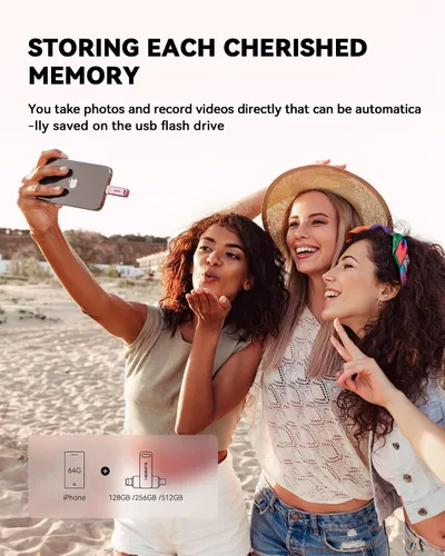 Miniatura 3 de Memoria USB para Fotos de iPhone de 256GB con Certificación MFi, Unidad Flash USB para Respaldo de Fotos/Videos, Memoria USB de Alta Velocidad Rosa