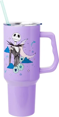 Miniatura 42 de Silver Buffalo Disney Lilo and Stitch Aloha - Vaso de acero inoxidable de doble pared con asa y pajilla, se adapta al portavasos estándar, 40 onzas
