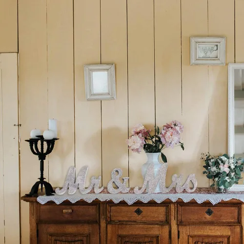 Miniatura 4 de Mrs & Mr Sign - Decoración de mesa de amor, letras para accesorios de fotos de boda, pancarta de fiesta, purpurina plateada Escarcha plateada