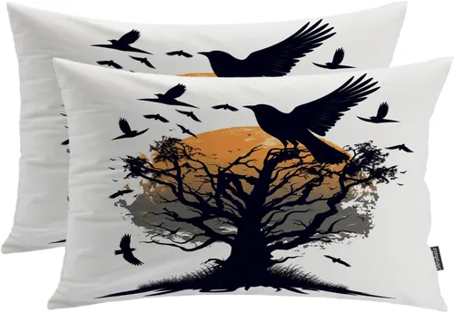 Miniatura 37 de Shrahala Funda de almohada decorativa de castillo oscuro de Halloween, casa con murciélagos de bruja, esqueleto, funda de almohada cuadrada mezclada