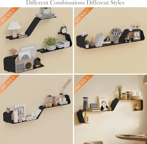 Miniatura 9 de Sttoraboks Estantes flotantes, juego de 3 estantes de metal montados en la pared con diseño único para almacenamiento en la pared, estante