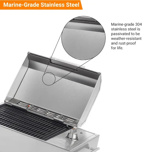 Miniatura 5 de Kenyon B70200 City Grill, parrilla portátil, acero inoxidable, quemador único, control de perilla, tapa facetada, aprobado por UL