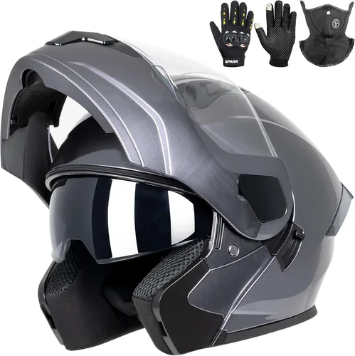 Miniatura 20 de Casco modular para motocicleta de adultos, con doble visera abatible, cara completa, aprobado por DOT para hombres, mujeres, moto, ATV, UTV, moto