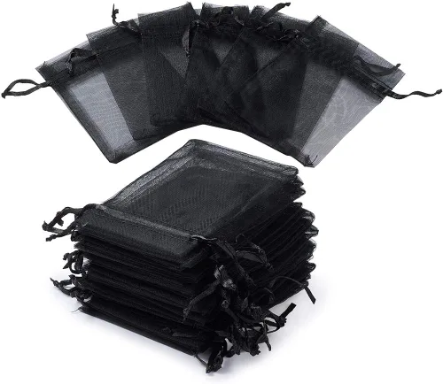 Mega Pet Paquete de 100 bolsas de regalo de organza negra de 2.8 x 2.0 in, bolsas de satén con cordón, bolsas de regalo de joyería de caramelo,