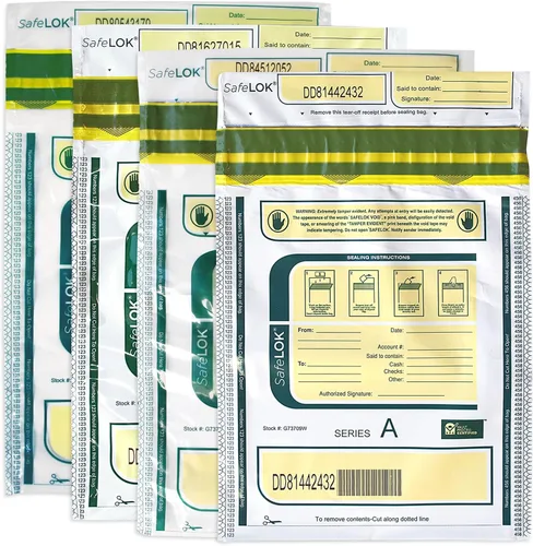 ControlTek SafeLok 585088 - Bolsa de 500 unidades, transparente con bolsillo, 500 bolsas de depósito a prueba de manipulaciones, bolsillo exterior