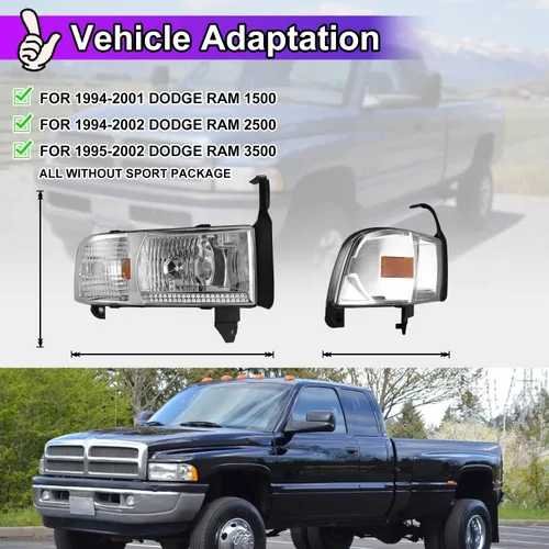 Miniatura 4 de Nixon Offroad Faros Delanteros de Proyector para 1994-2001 Dodge Ram 1500/1994-2002 Dodge Ram 2500 3500/1995-2002 Dodge Ram 4000