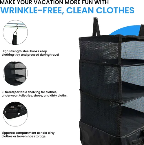 Miniatura 4 de Grand Fusion Housewares Stow-N-Go - Organizador de equipaje y viaje artículos esenciales de viaje cubos de embalaje colgantes con estantes colgantes