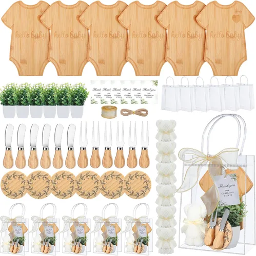 Miniatura 13 de Honeydak 49 Piezas Premios de Baby Shower para Jugadores de Juegos, 6 Juegos de Tabla de Quesos con Tenedor y Cuchillos, Posavasos, Toalla, Planta