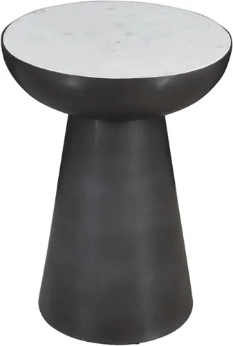 Miniatura 7 de Jofran - Mesa auxiliar redonda de pedestal con parte superior de mármol y base de hierro, mesa moderna para sala de estar, dormitorio, color blanco