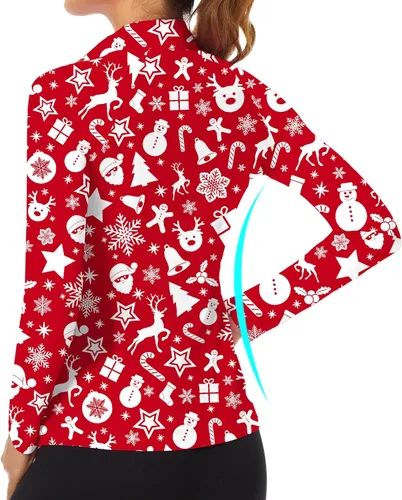 Miniatura 155 de WOWENY Camiseta deportiva de manga larga para mujer, con cremallera de un cuarto, cuello para entrenamiento, camiseta de tenis con estampado